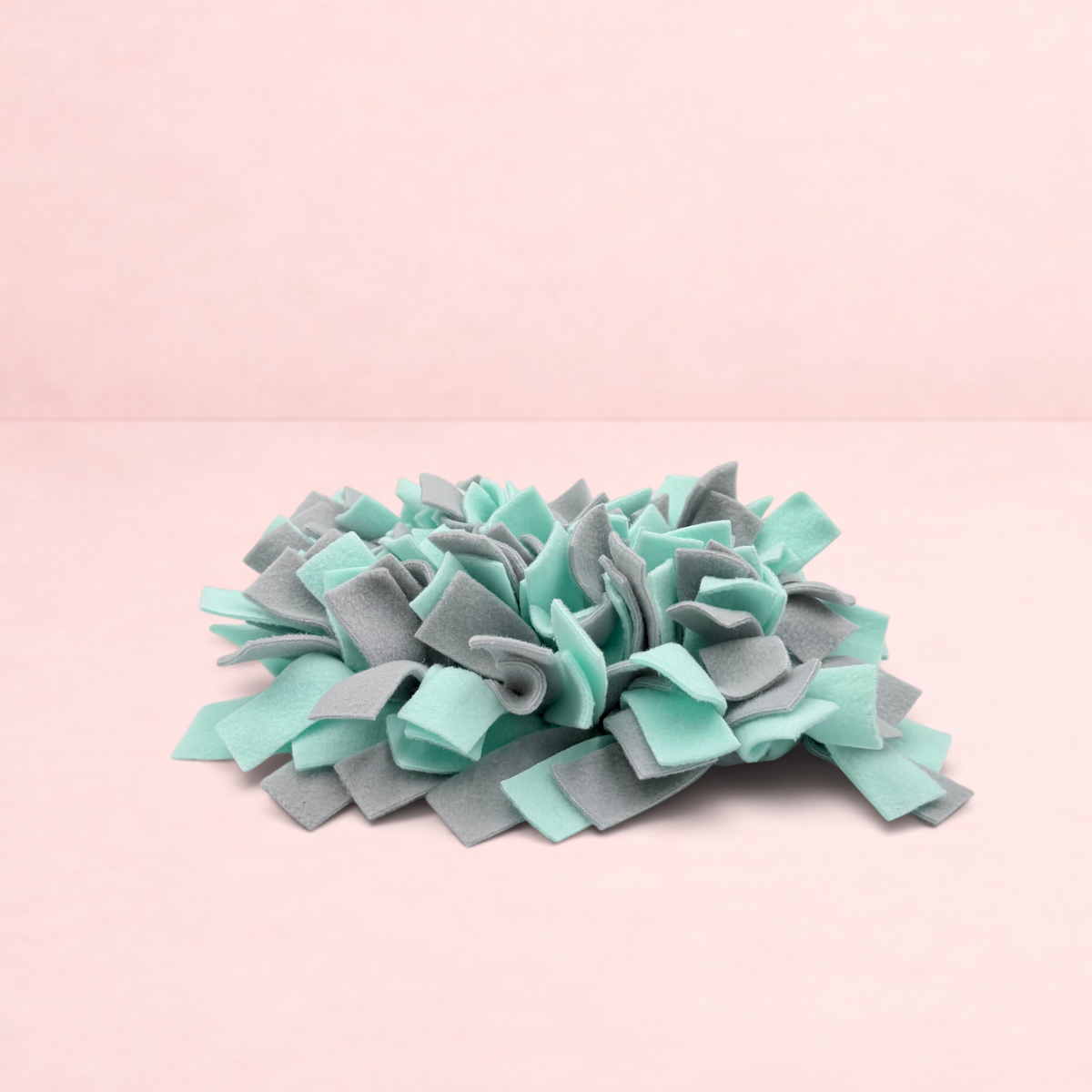 Darling Bun Shop green and grey felt snuffle mat for small pets to forage for treats and slow down eating