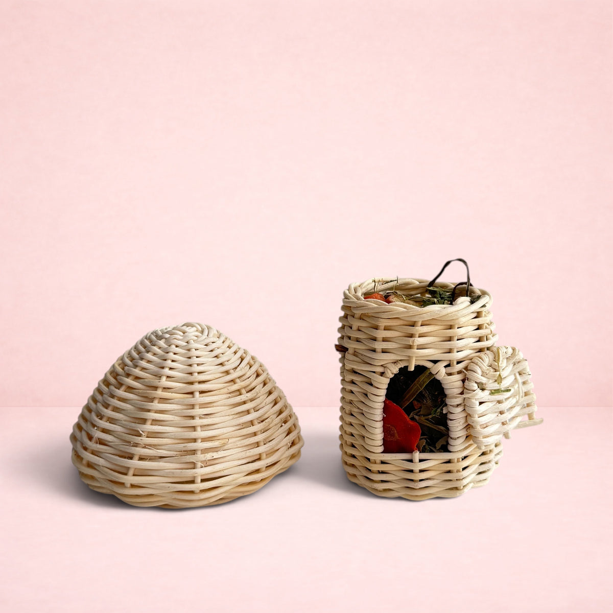 Darling Bun Shop natural vine mushroom forage toy for rabbits with dried herbs and pumpkin treats inside
