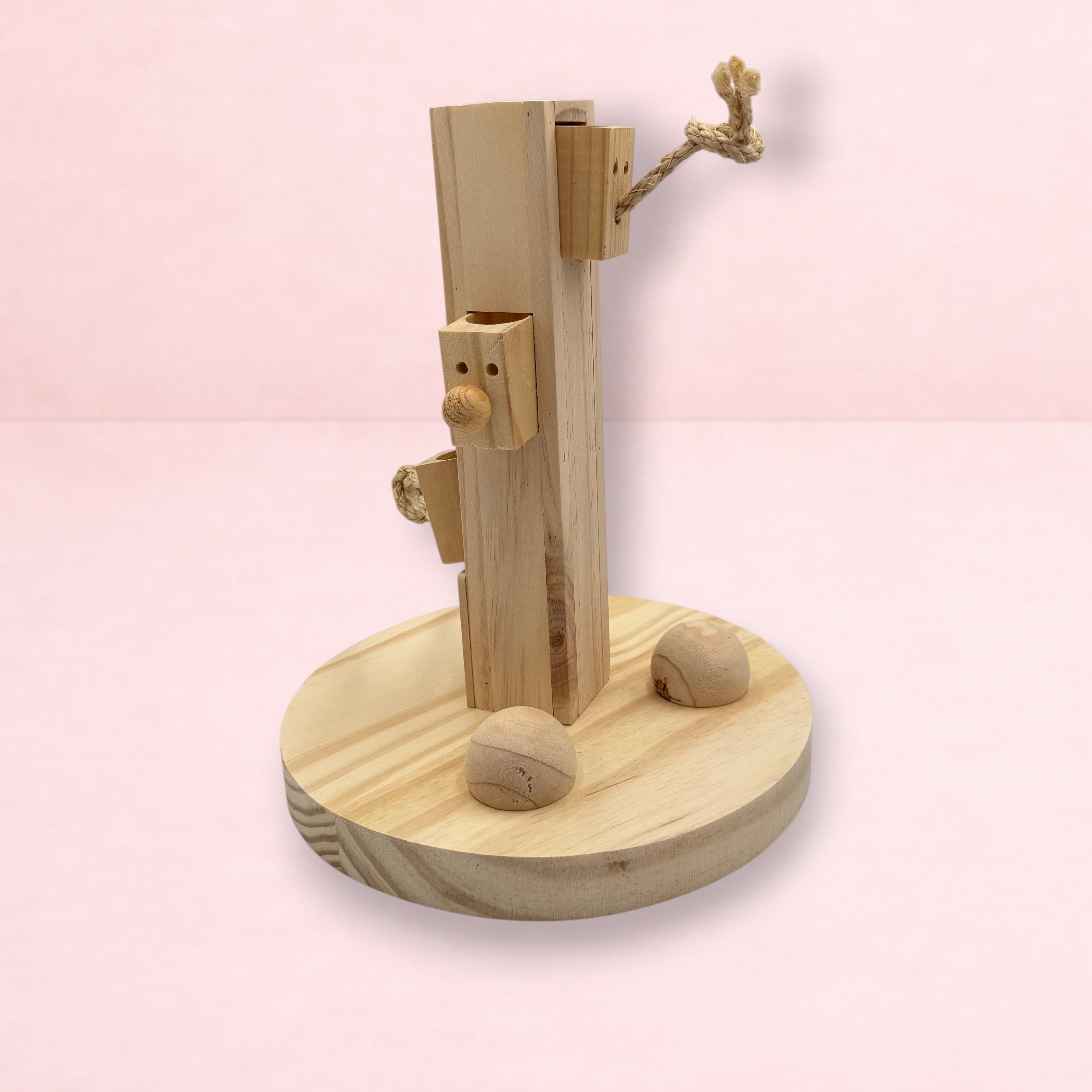 Darling Bun Shop wooden Thinking & Learning Feed Tree puzzle toy for rabbits with interactive treat compartments.