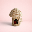 Darling Bun Shop natural vine mushroom house toy filled with dried forage blend and pumpkin nibbles for rabbits