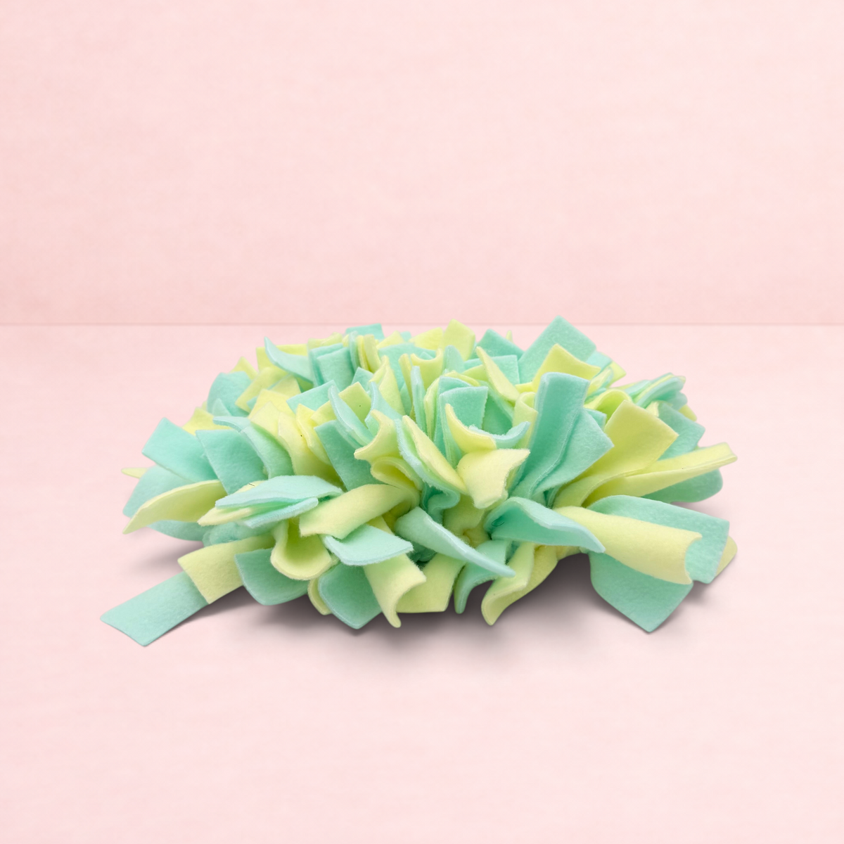 Darling Bun Shop yellow and green fleece snuffle mat for small pets to encourage natural foraging and slow feeding
