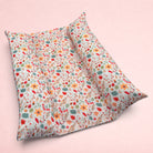 Darling Bun Shop handmade rabbit bed with autumn acorn and oak leaf print and raised pillow sides for comfort.