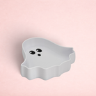 Darling Bun Shop white ghost-shaped plastic forage tray for small pets with cute black eyes and mouth detail