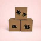 Darling Bun Shop autumn boredom breaker forage boxes with leaf, hedgehog, and squirrel cutouts filled with dried herbs