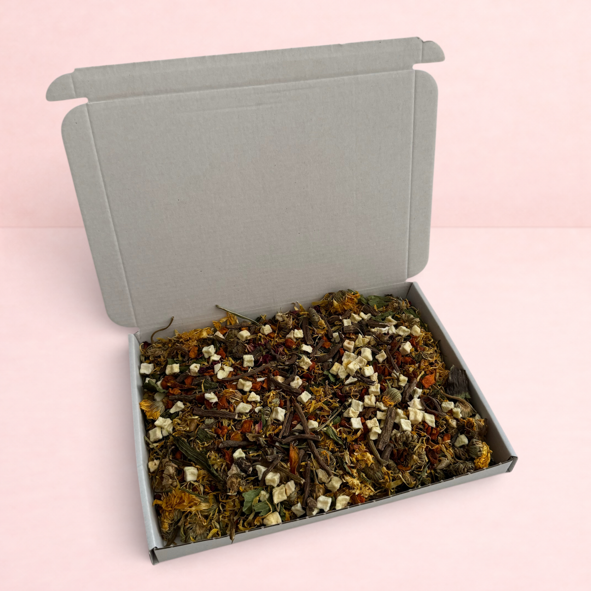 Darling Bun Shop Autumn Edition Forage Box with natural dried herbs, pumpkin, apple, and dandelion root for rabbits