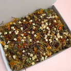 Darling Bun Shop Autumn Edition Forage Box with dried pumpkin, apple, dandelion root, and flowers for small pets.