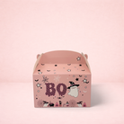 Darling Bun Shop Halloween Trick Or Treat gift box in light pink with cute ghost, pumpkin, and bat illustrations.