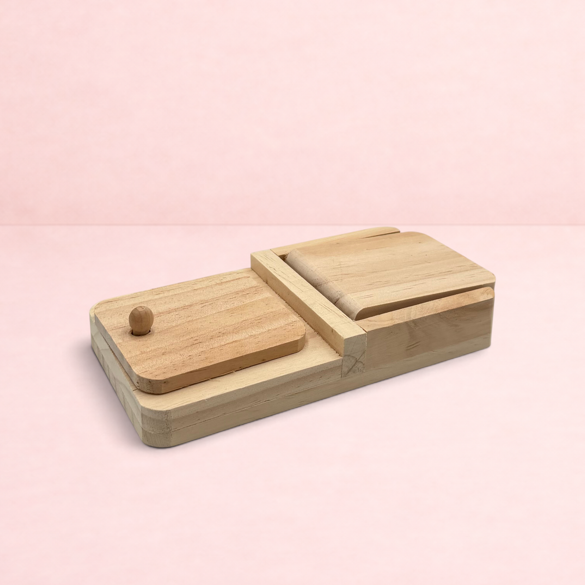 Darling Bun Shop natural wooden puzzle snack box for rabbits with sliding compartments for treat foraging