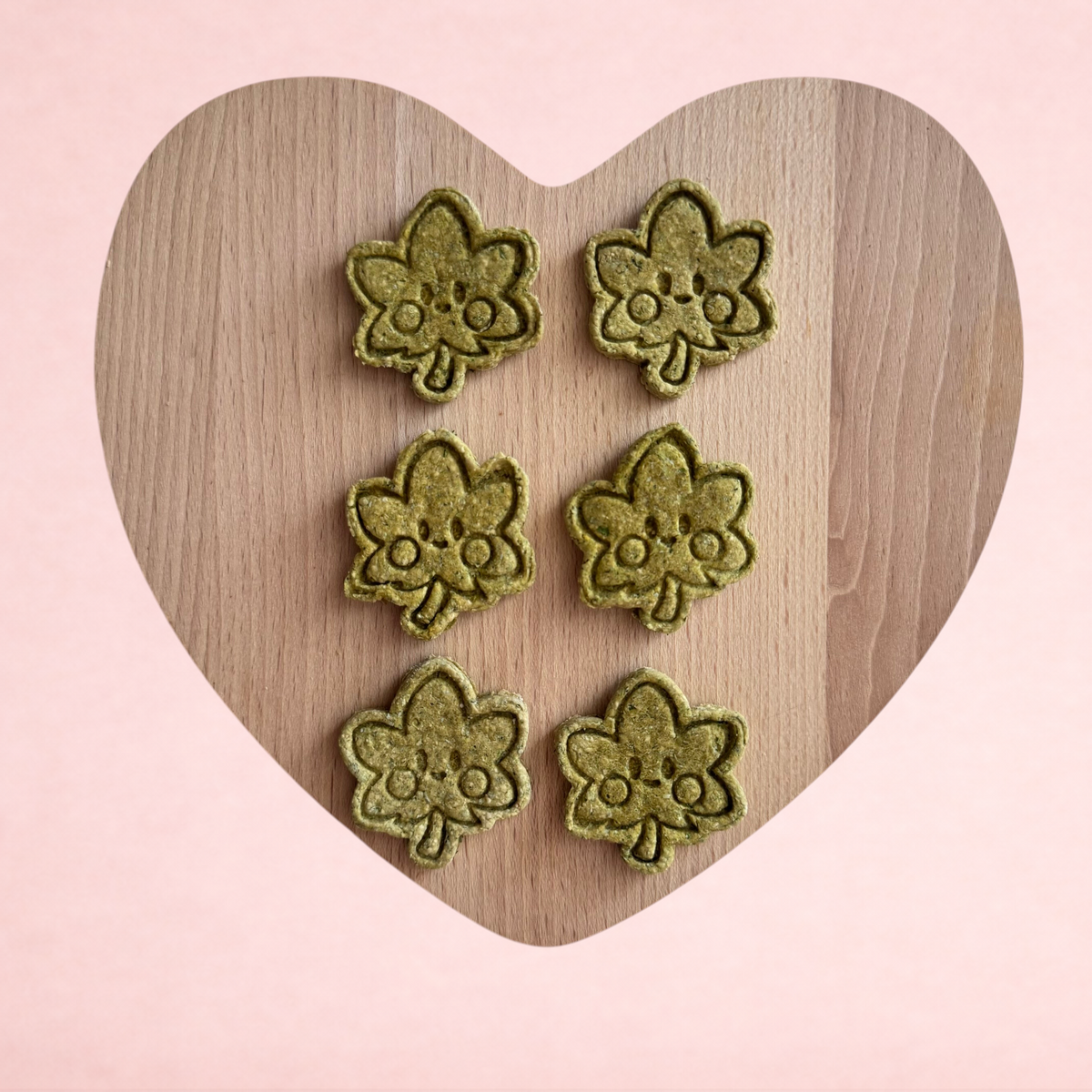 Darling Bun Shop handmade parsley and dill maple leaf oat treats for small animals arranged in six pieces