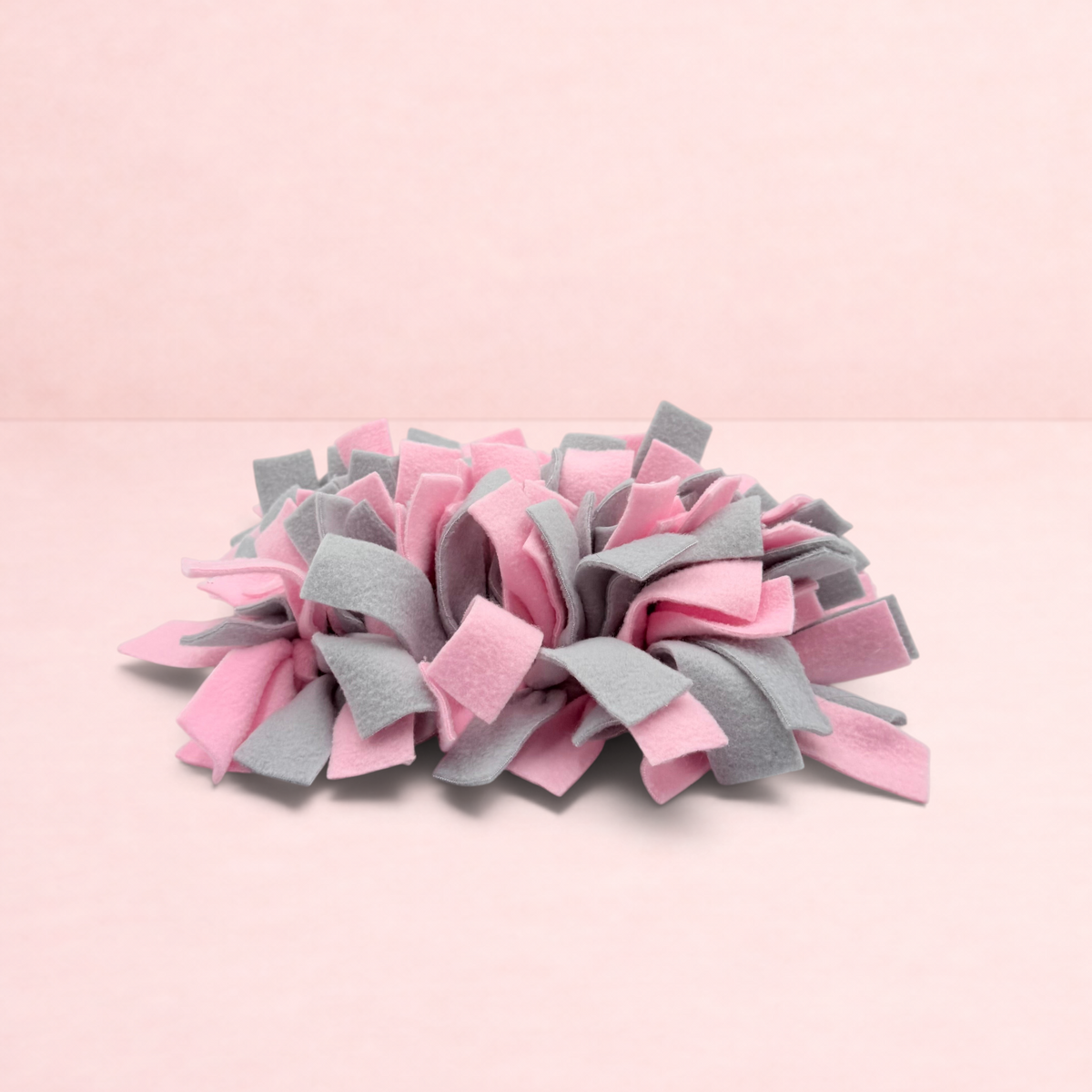 Darling Bun Shop pink and grey felt snuffle mat for small pets to encourage foraging and slow feeding