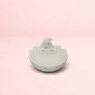 Darling Bun Shop white plastic ghost pellet bowl for small pets, featuring a cute ghost figure for Halloween.