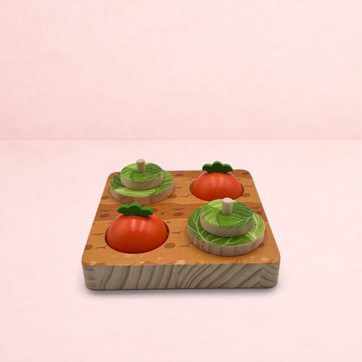 Darling Bun Shop wooden Veg Patch puzzle toy with carrot and cabbage shapes for rabbit foraging and enrichment