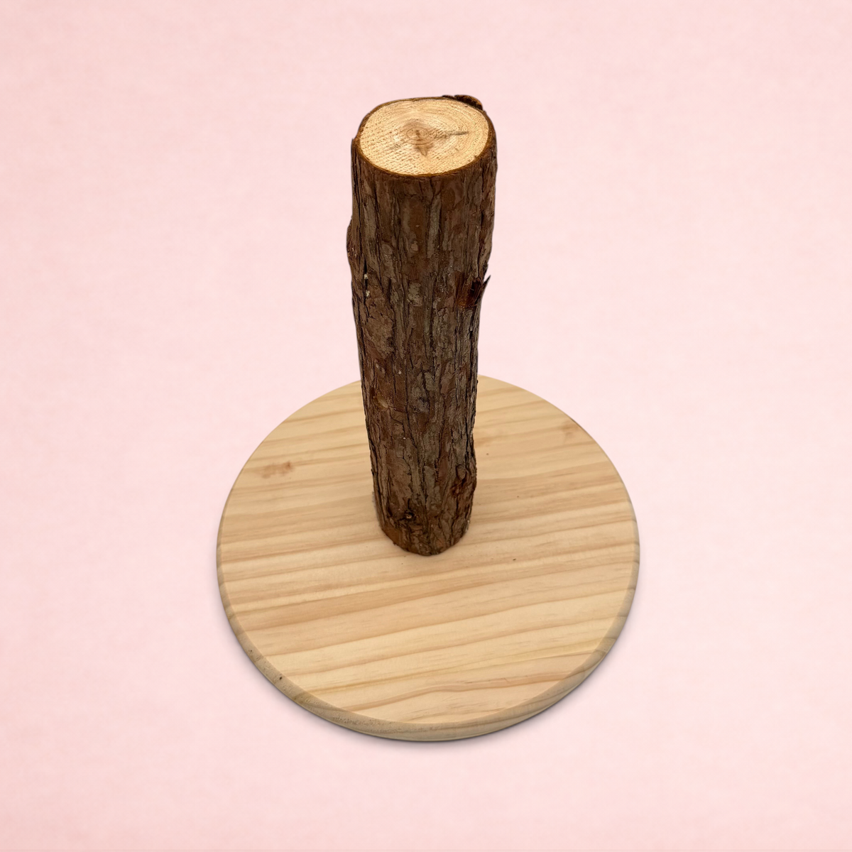 Darling Bun Shop wooden natural feed tree for rabbit foraging with a round base and upright log trunk