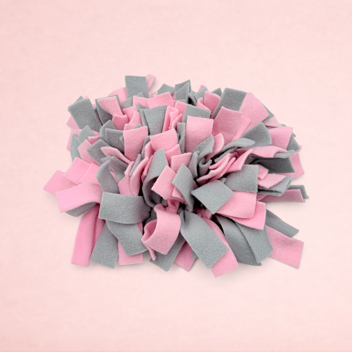 Darling Bun Shop pink and grey felt snuffle mat for small pets to encourage foraging and slow eating