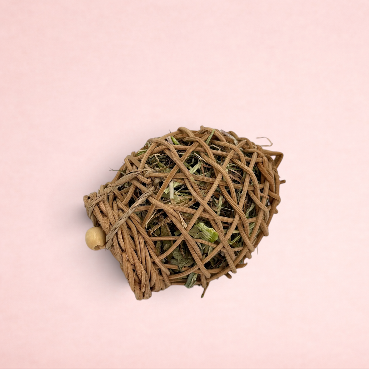 Darling Bun Shop natural vine acorn forage toy filled with timothy hay and dried leaves for small animals