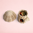 Darling Bun Shop natural vine mushroom house toy filled with dried forage blend and pumpkin nibbles for rabbits