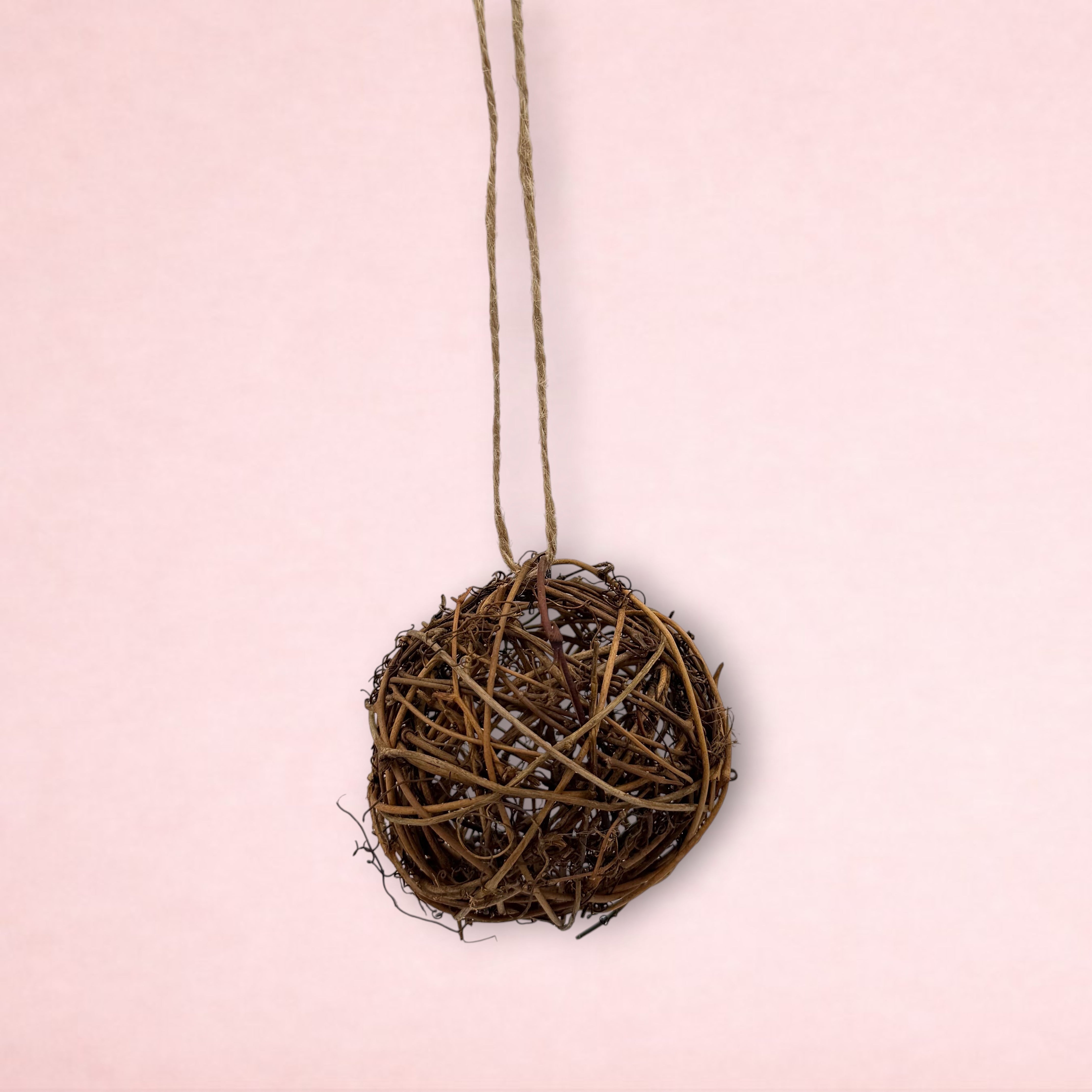 Darling Bun Shop natural willow ball toy for small animals with a hanging jute string for chewing and play